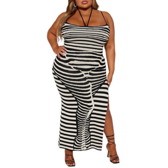 Plus Size, Fashion Nova Black and White Bodycon Maxi Dress, 3X - Picture 1 of 8